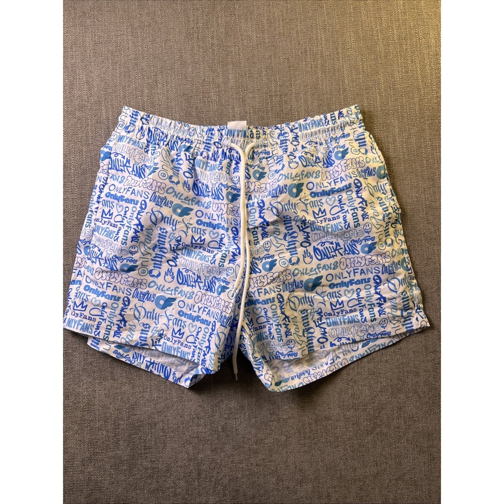 Only Fans Men's Large Swim Trunks All Overprint White Blue Beach Recreation